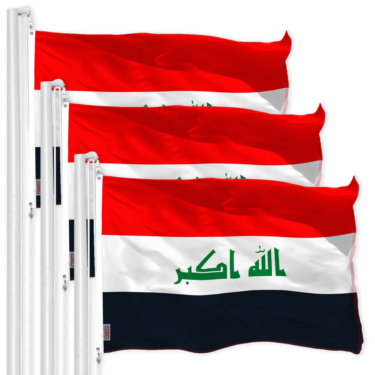 G128 3 Pack: Iraq (Iraqi) Flag | 3x5 feet | Printed 150D Indoor/Outdoor, Vibrant Colors, Brass Grommets, Quality Polyester, Much Thicker More Durable Than 100D 75D Polyester