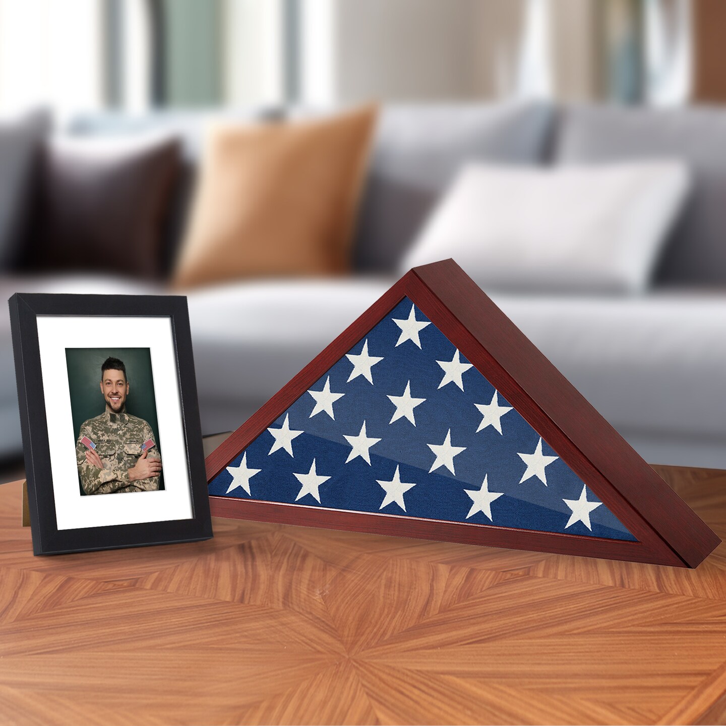 Americanflat Large Flag Display Case for Burial or Memorial Flag - Fits Folded 5x9.5 or 3.5 Flag - Elegant Military Flag Display Case - Plexiglass Cover - Triangle Hanging Hardware