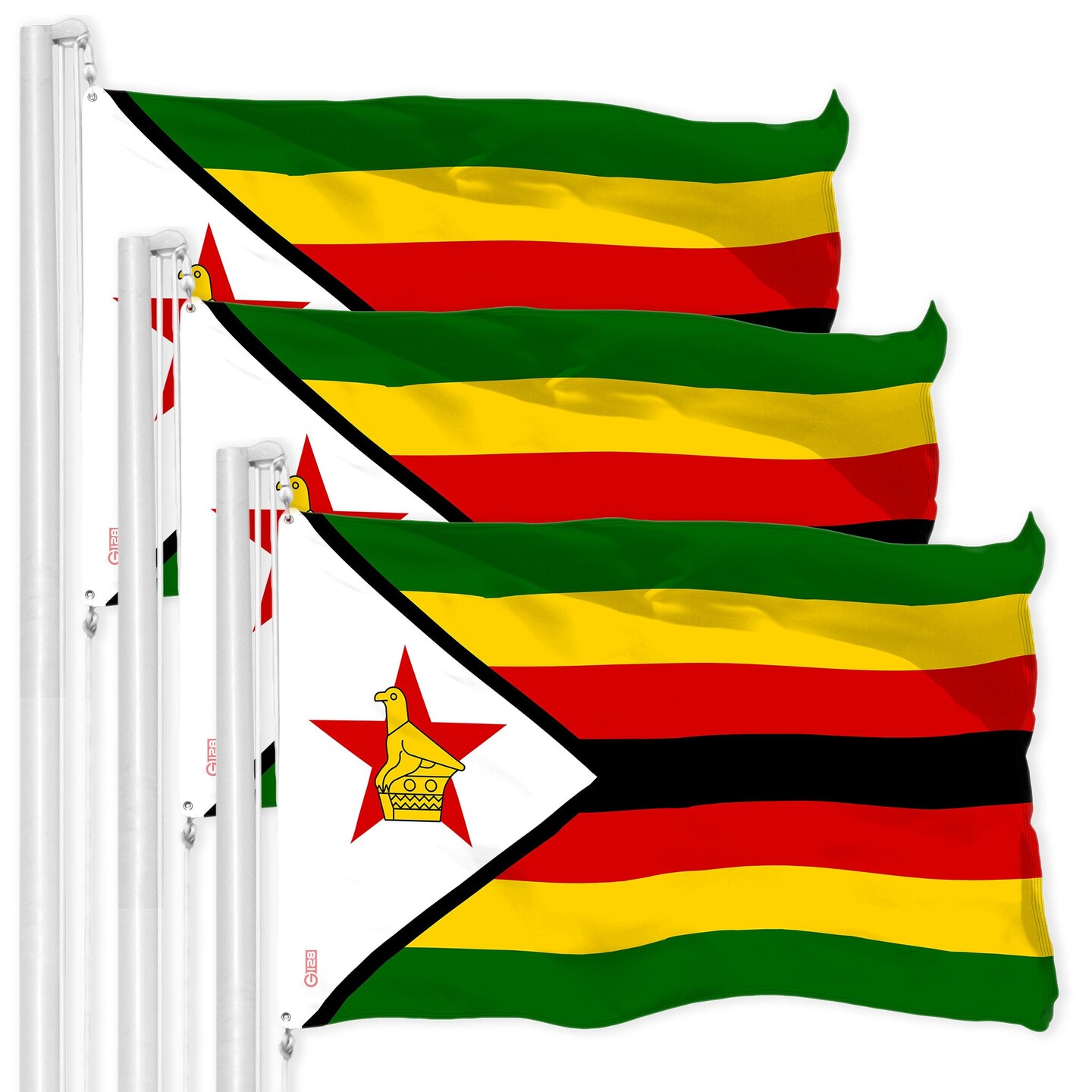 G128 3 Pack: Zimbabwe Zimbabwean Flag | 3x5 Ft | LiteWeave Pro Series Printed 150D Polyester | Country Flag, Vibrant Colors, Brass Grommets, Thicker and More Durable Than 100D 75D Polyester