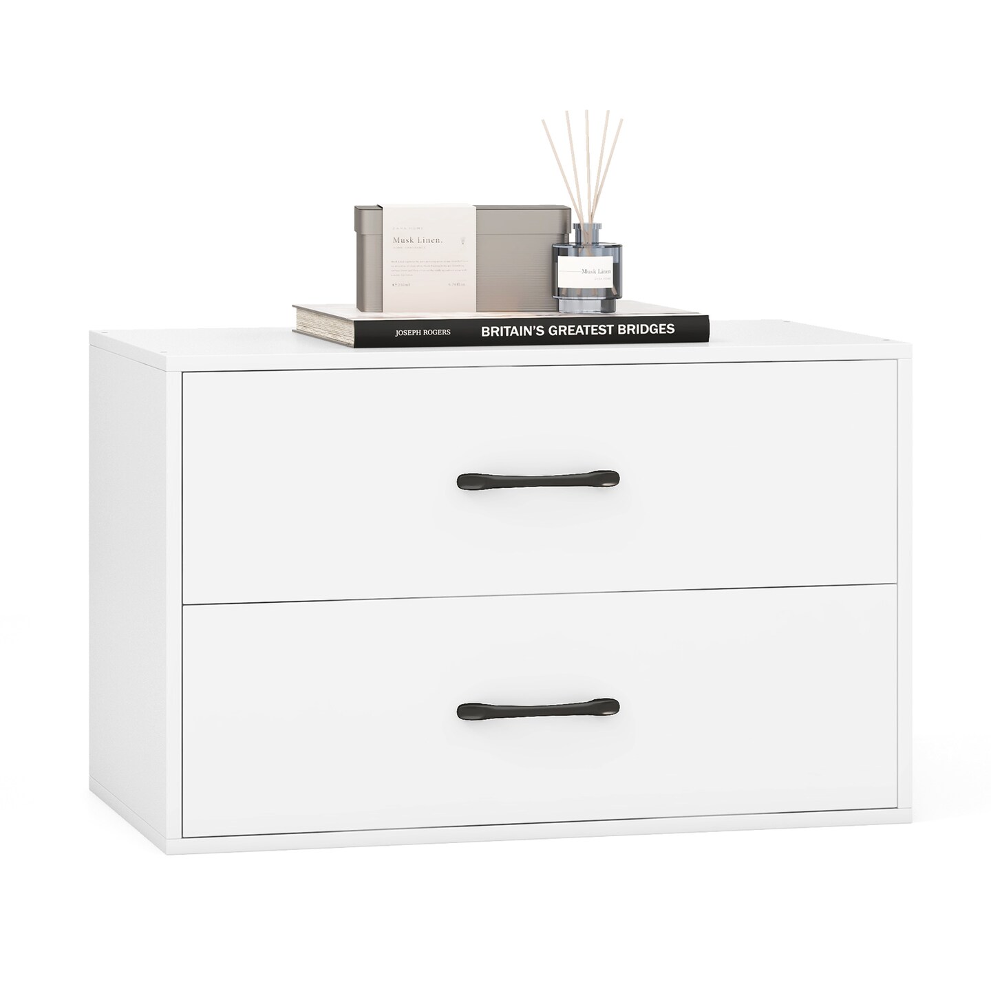 Costway 2-Drawer Dresser Stackable Horizontal Storage Organizer w/Handles White/Walnut/Black