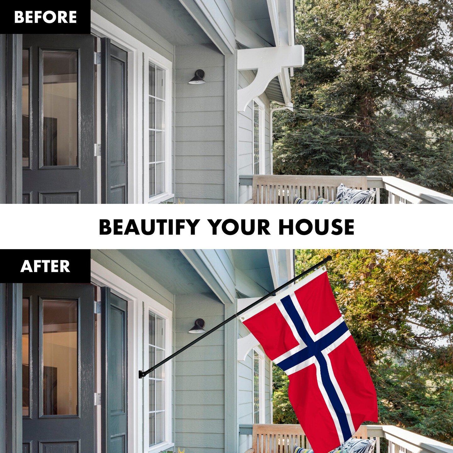 G128 Combo Pack: 6 Feet Tangle Free Spinning Flagpole (Black) Norway Norwegian Flag 3x5 ft Printed 150D Brass Grommets (Flag Included) Aluminum Flag Pole