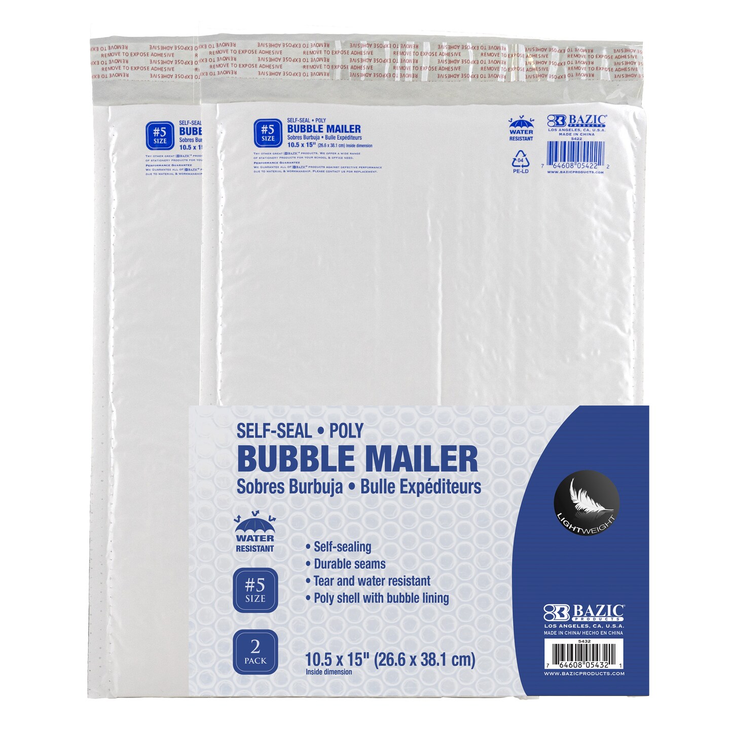 BAZIC Poly Bubble Mailer (#5)10.5&#x22; x 15&#x22; (2/Pack)