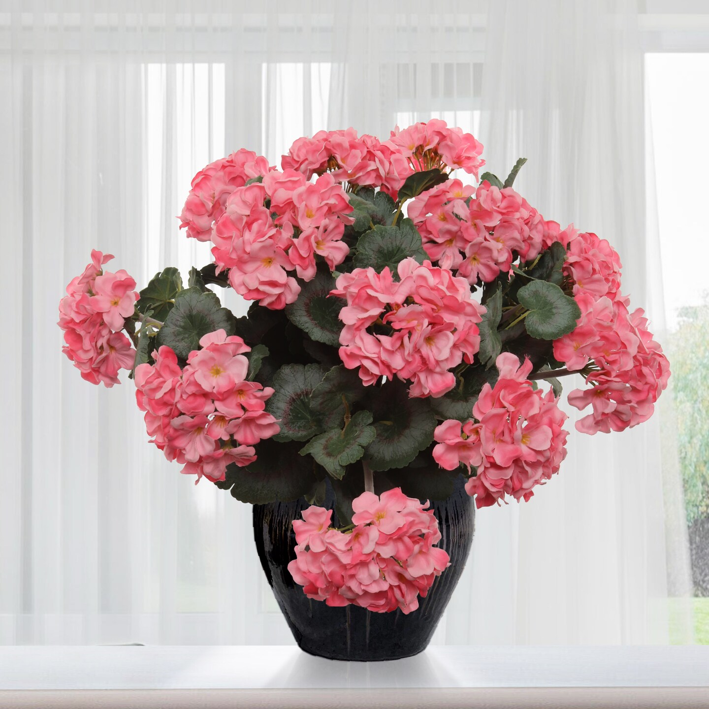 12-Pack: Pink Geranium Bush with 7 Silk Flowers & Lush Leaves - Vibrant Faux Floral Decor for Home, Garden & Event Arrangements, Floral Home by Artificial Flowers