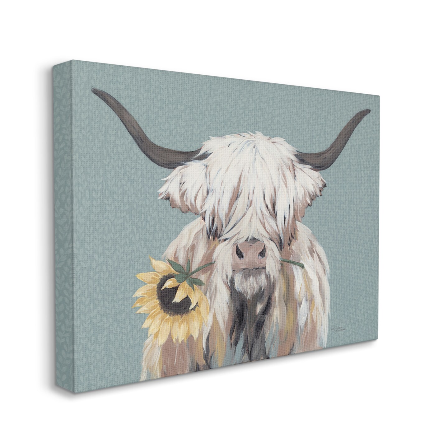 Stupell Industries Highland Cattle Biting Sunflower Bloom Canvas Wall Art