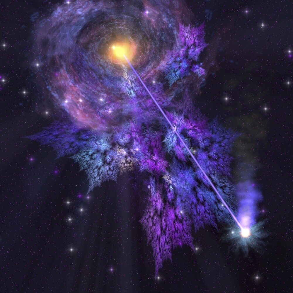 A Shooting Star Radiates Out From A Black Hole In The Center Of A Galaxy Poster Print