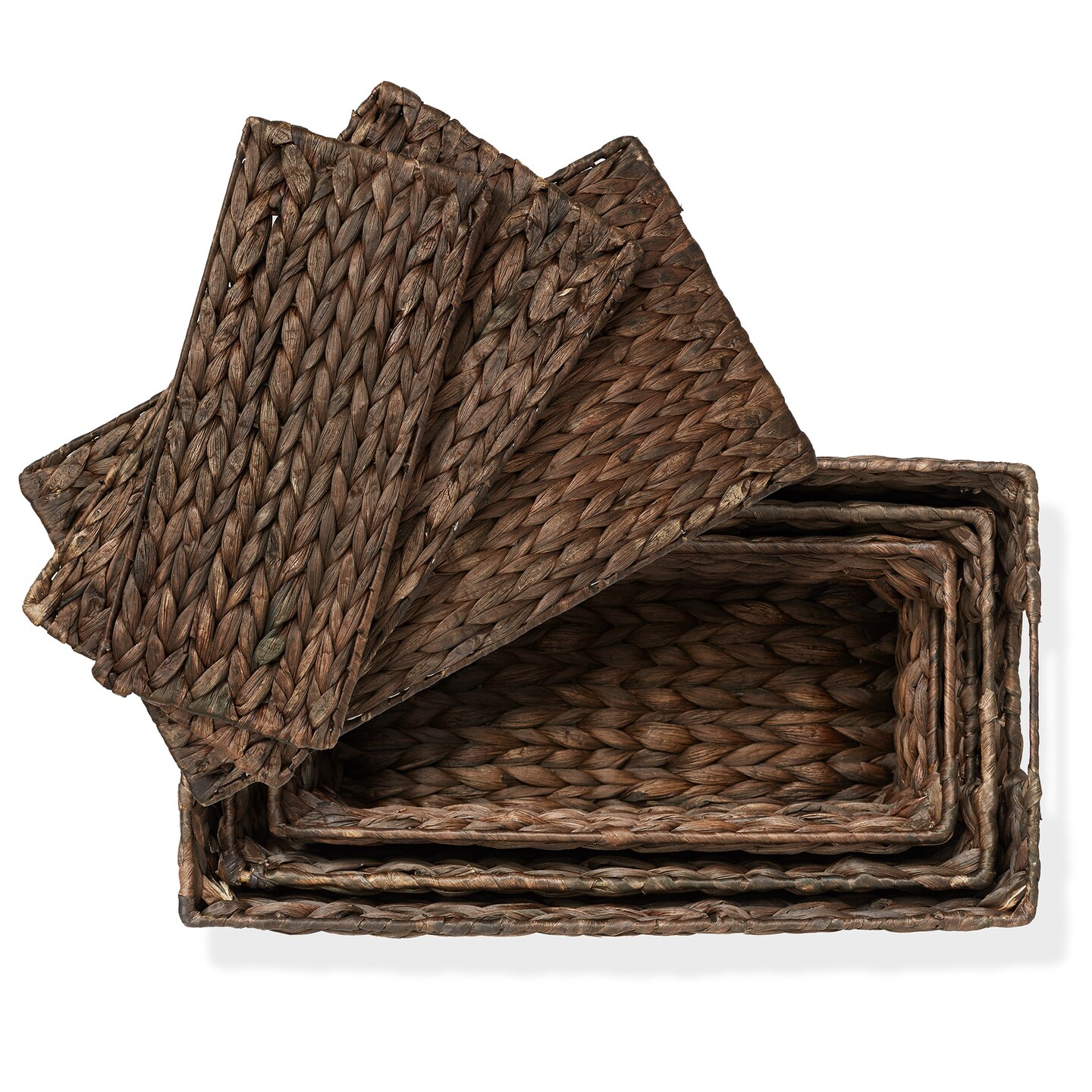 Casafield (Set of 3) Water Hyacinth Storage Baskets with Lids - Small, Medium, Large Woven Nesting Bins for Bathroom, Bedroom, Closets, Shelves