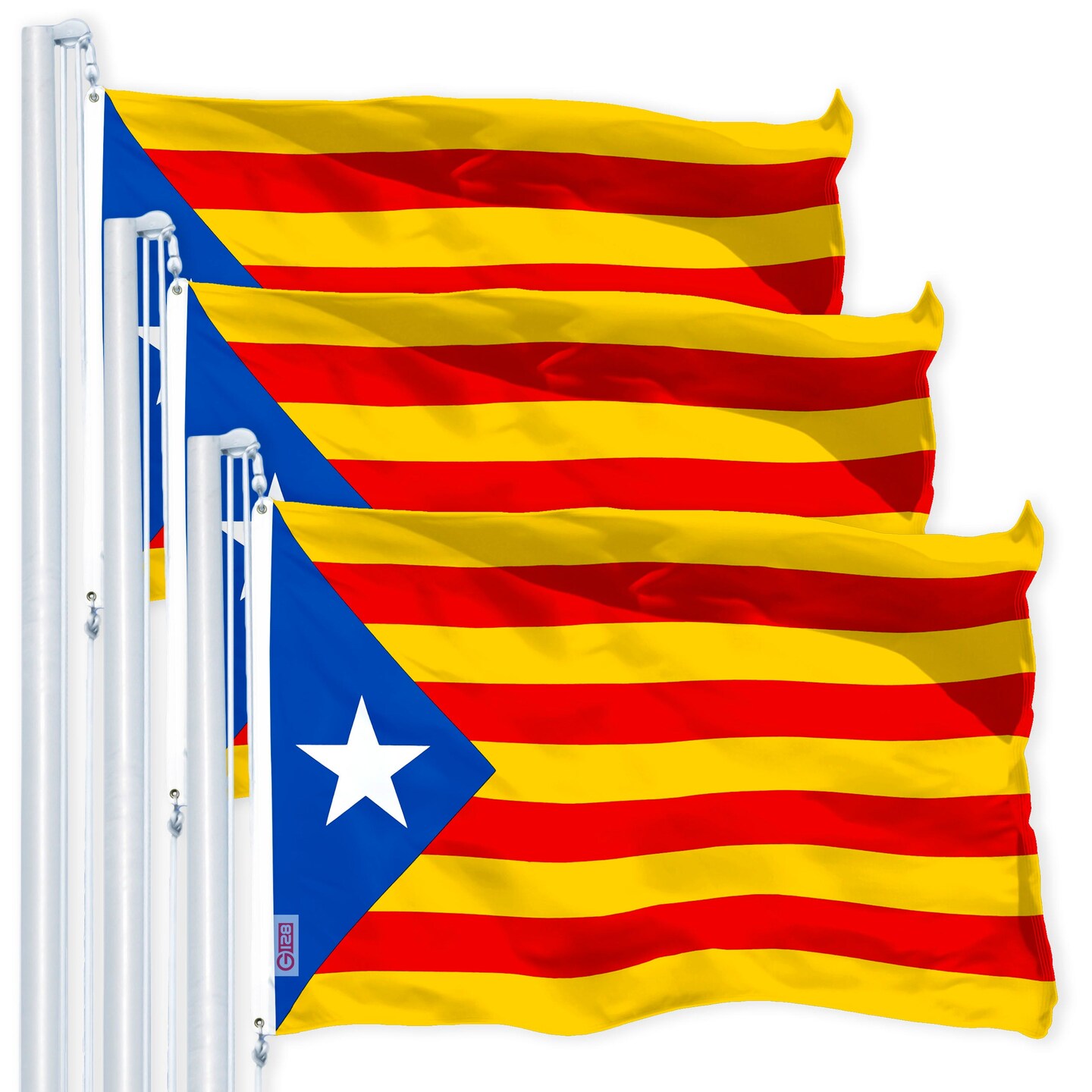 G128 3 Pack: Blue Estelada (Catalan) Flag | 3x5 feet | Printed 150D Indoor/Outdoor, Vibrant Colors, Brass Grommets, Quality Polyester, Much Thicker More Durable Than 100D 75D Polyester