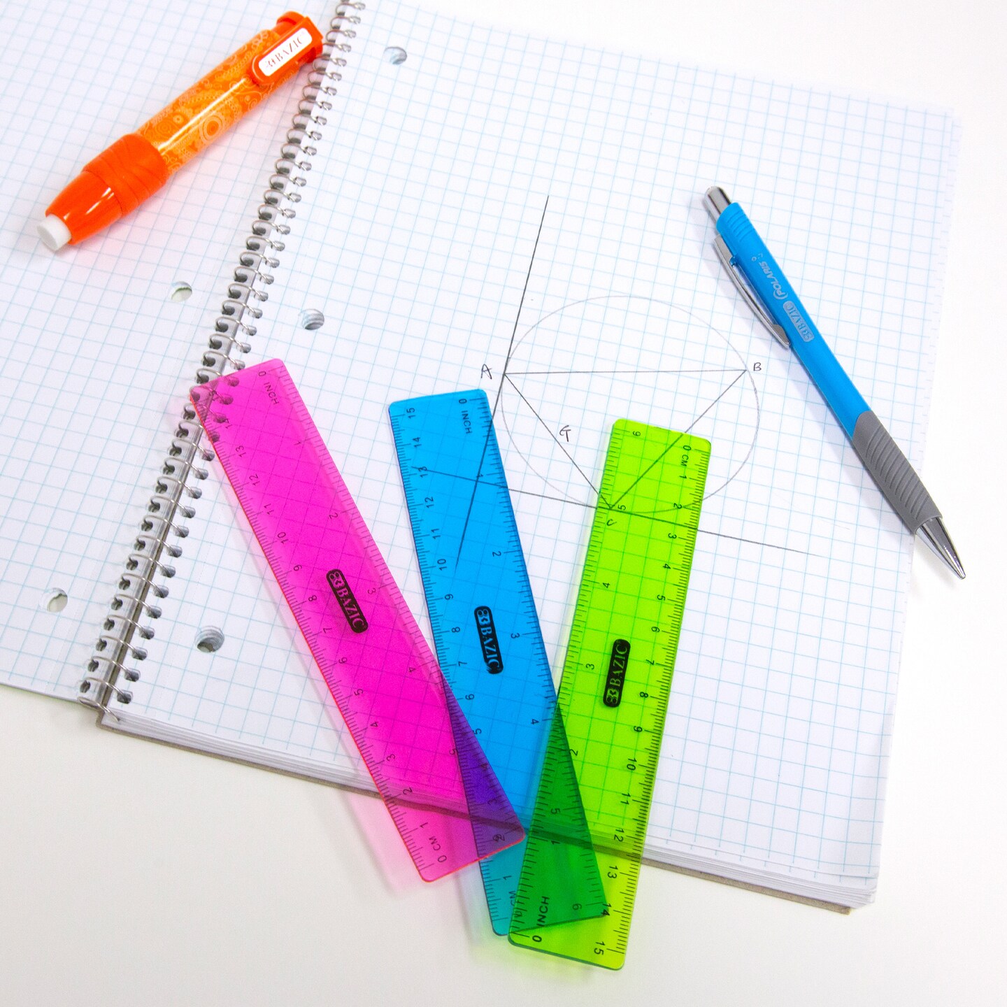 BAZIC Plastic Ruler 6&#x22; (15cm) (3/Pack)