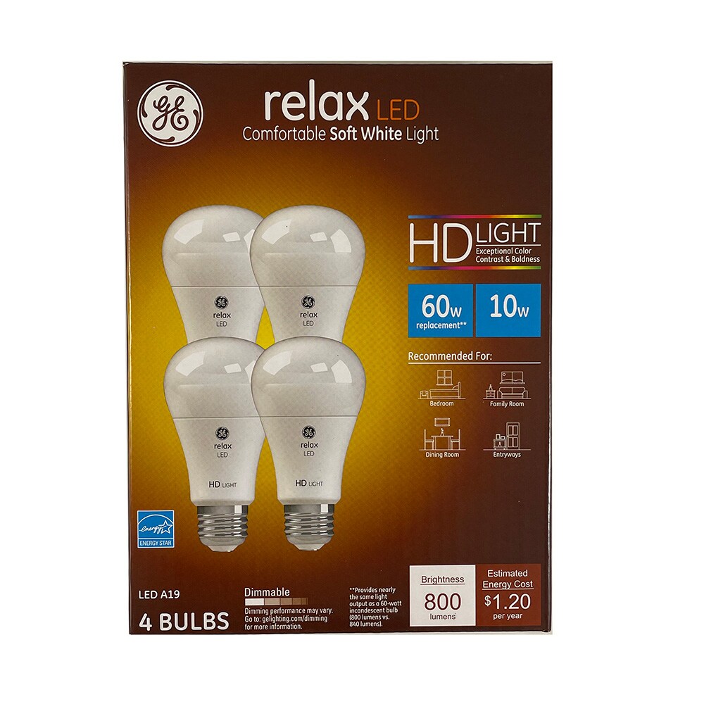 4PK - GE LED 10W A19 800Lm 2700K 90CRI Dimmable Light Bulb - 60w Equiv