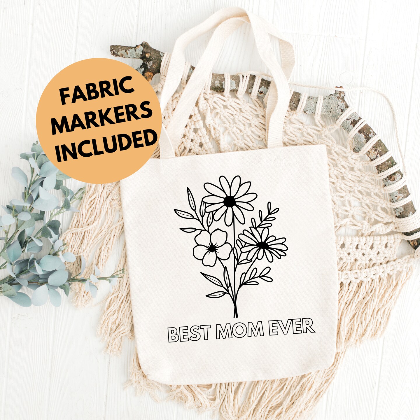 Coloring Flowers Tote Bag, Best Mom Ever Tote Bag, Mother's Day Gift