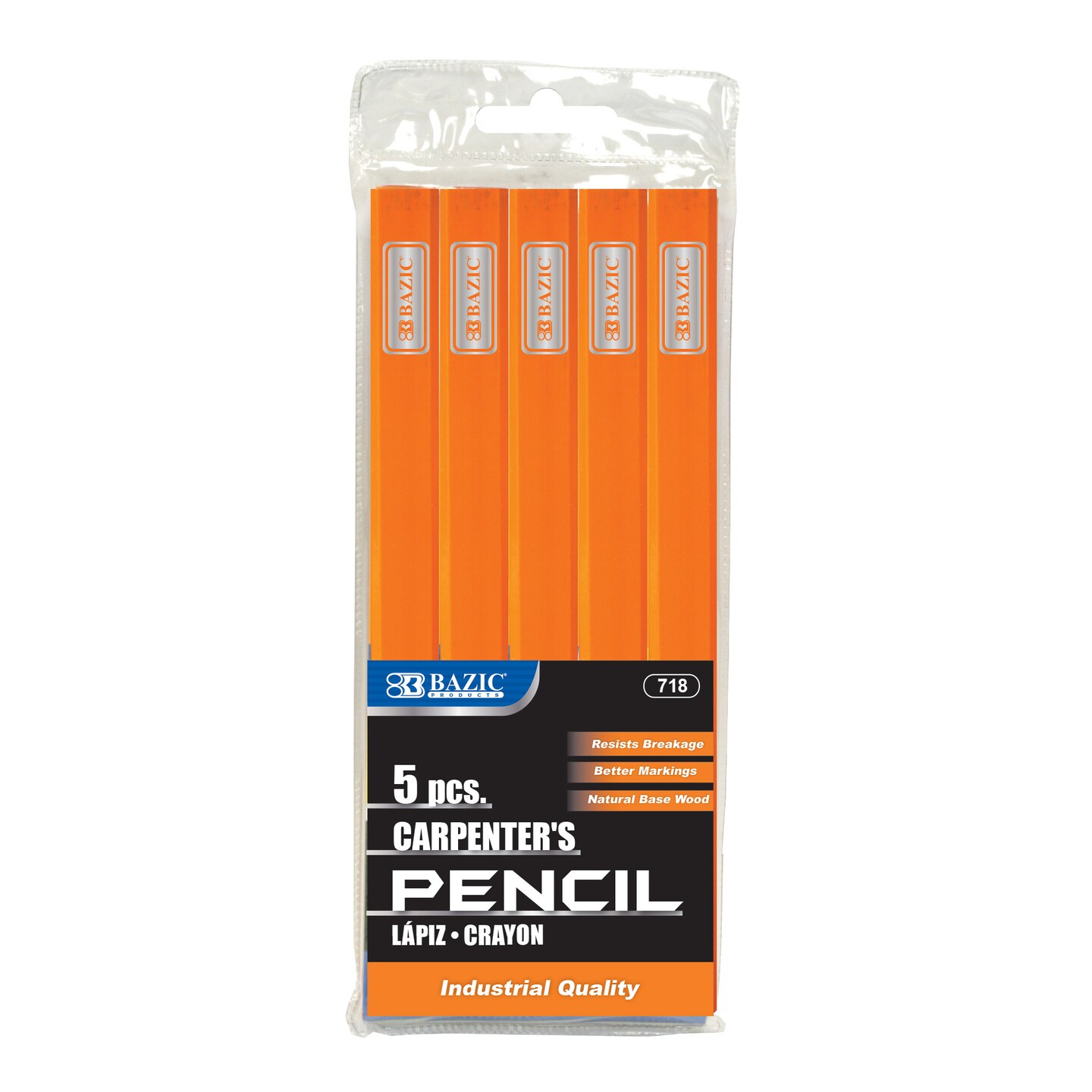 BAZIC Wood Carpenter&#x27;s Pencil (5/Pack)