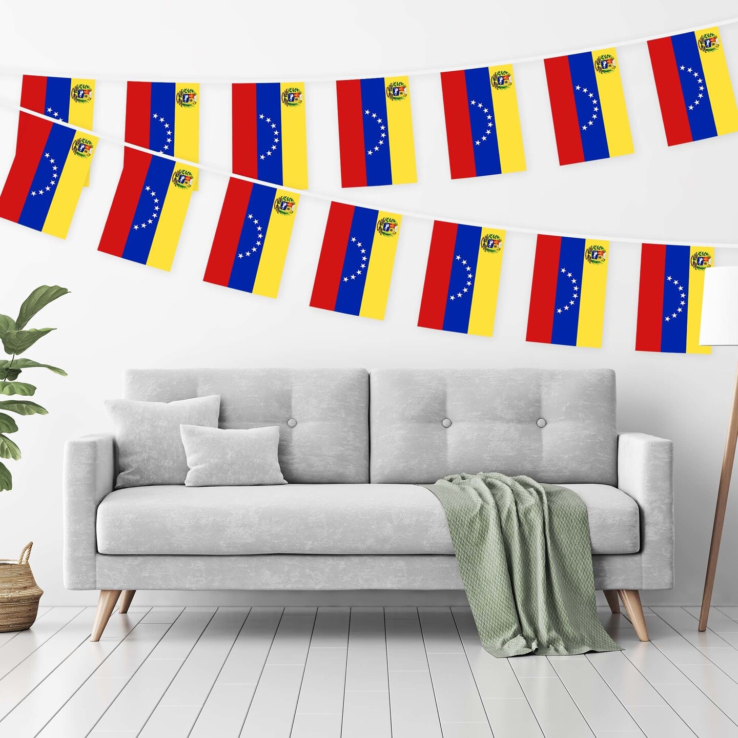 G128 Venezuela &#x9;Venezuelan Bunting Banner | Flag 8.2 x 5.5 Inch, Full String 33 Feet | Printed 150D Polyester, Decorations For Bar, School, Festival Events Celebration