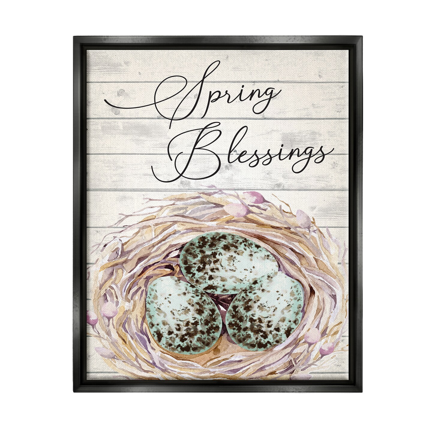 Stupell Industries Spring Blessings Bird Nest Nature Black Framed Floater Canvas Wall Art