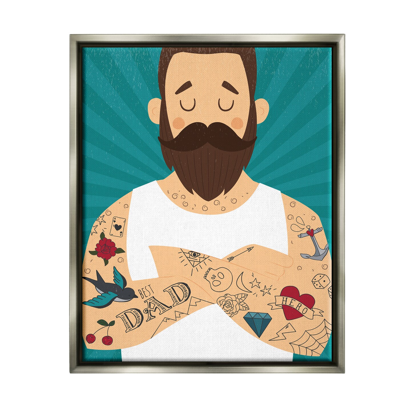 Stupell Industries Best Dad Father&#x27;s Day Tattoos Black Framed Floater Canvas Wall Art