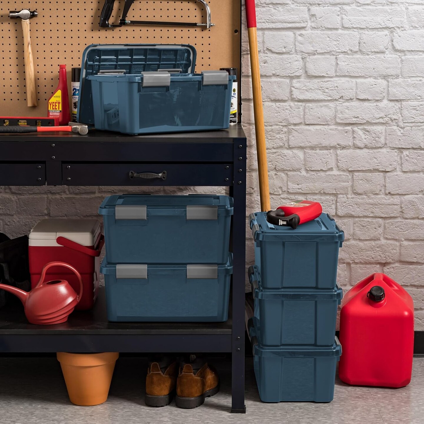 IRIS USA WEATHERPRO Airtight Plastic Storage Bin with Lid and Seal and Secure Latching Buckles, Navy