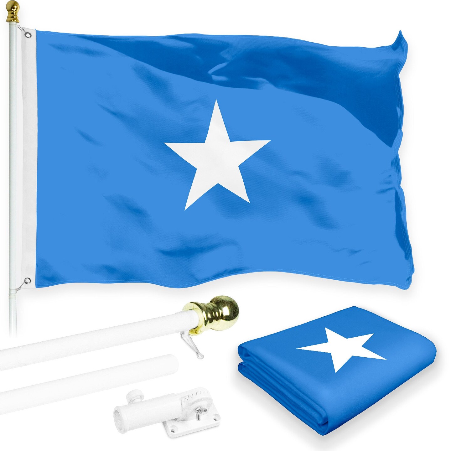Flag Pole 6FT White Tangle Free & Somalia Somalian Flag 3x5 Ft Combo