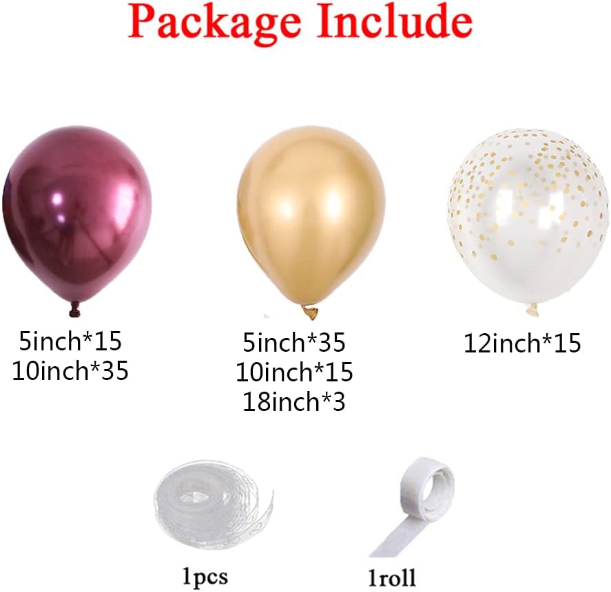 118pcs Burgundy Gold Balloon Arch Garland Kit Wine Red Metallic Gold Dot Confetti Balloons for Valentines Day Birthday Wedding Graduation Decorations Baby Shower Bridal Shower Globos