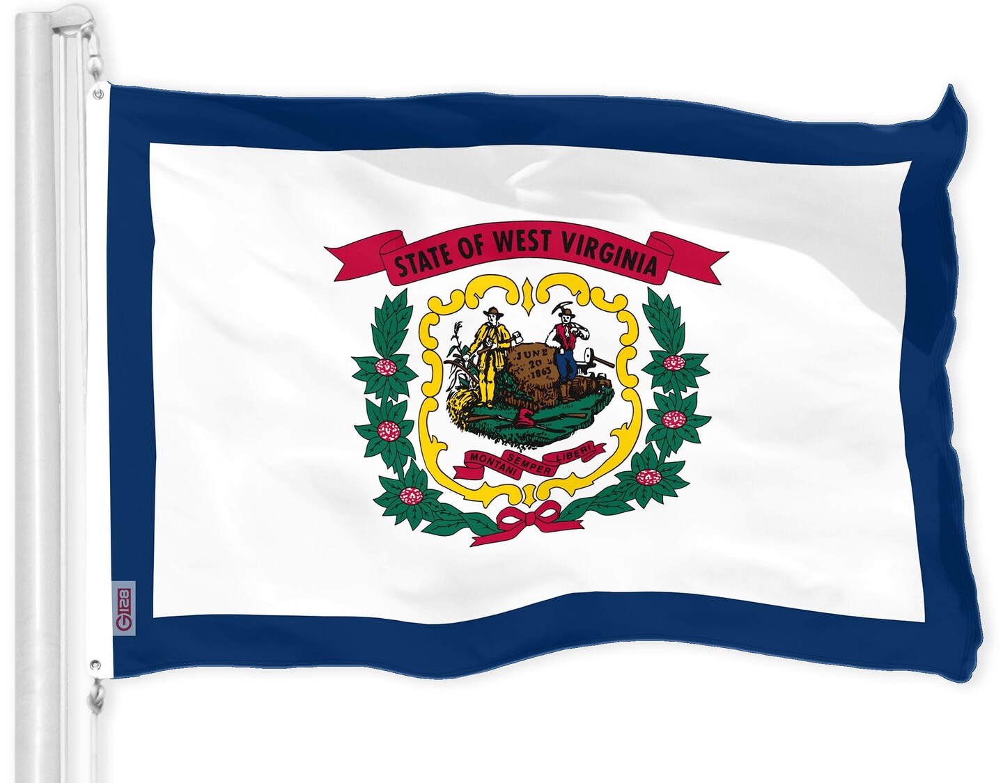 G128 West Virginia WV State Flag | 3x5 Ft | LiteWeave Pro Series Printed 150D Polyester | Indoor/Outdoor, Vibrant Colors, Brass Grommets, Thicker and More Durable Than 100D 75D Polyester