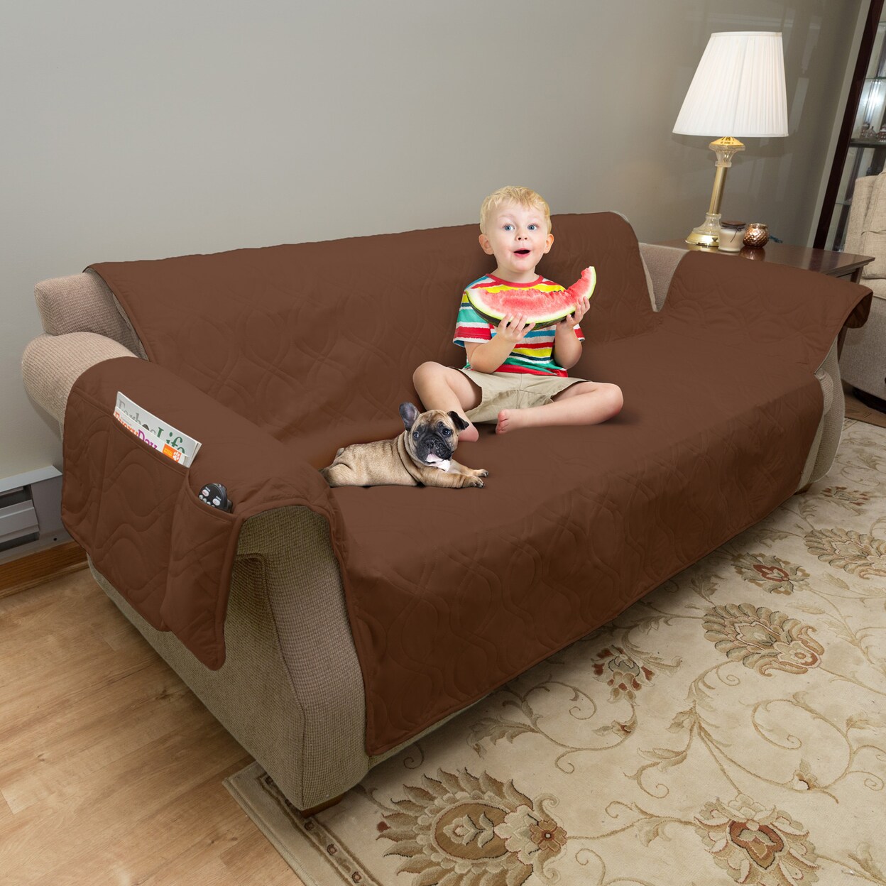 Waterproof Couch Cover Brown Sofa Protector For Pets Kids Stain Resistant 111&#x22;X76&#x22;