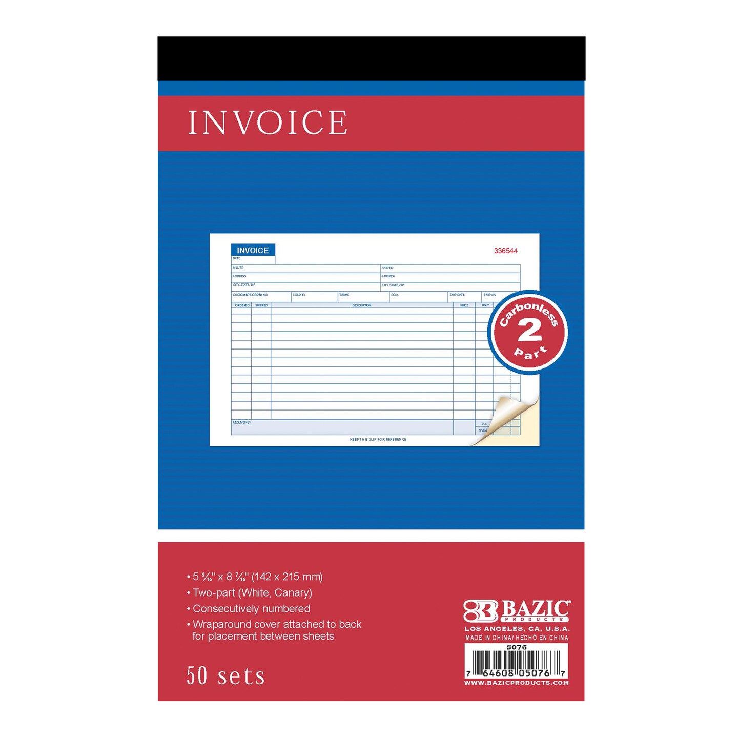 BAZIC Invoice Book 2-Part Carbonless 5 9/16" x 8 7/16" (50 Sets)