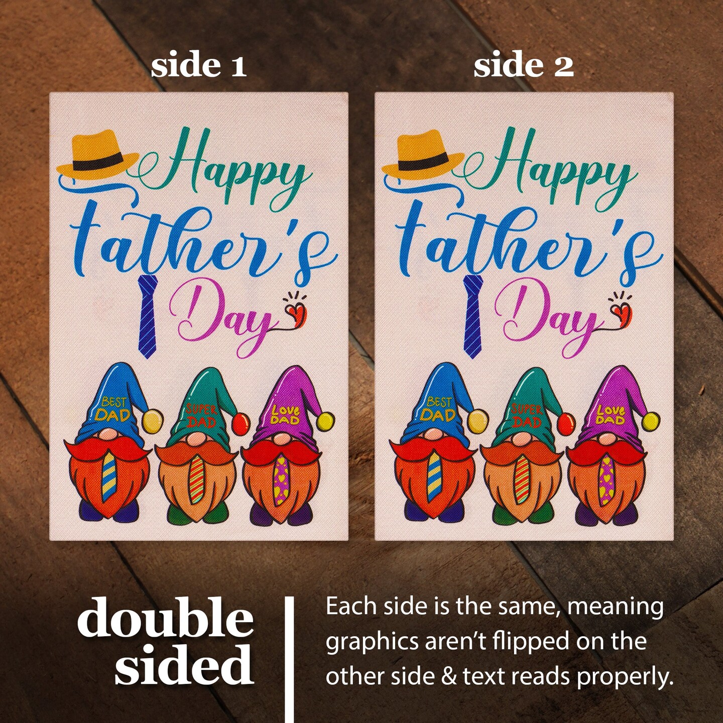 G128 Garden Flag Happy Father&#x27;s Day Three Gnome Fathers 12&#x22;x18&#x22; Burlap Fabric