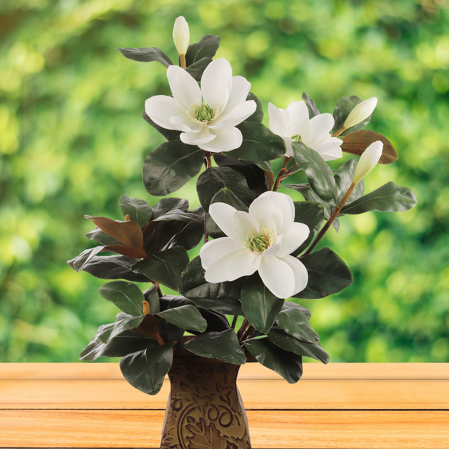 Real Touch White Magnolia Stem with Bud: Set of 6, 26-Inch Floral Home by Artificial Flowers