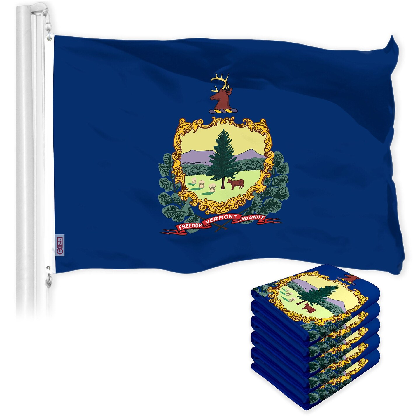 G128 5 Pack: Vermont VT State Flag | 3x5 Ft | LiteWeave Pro Series Printed 150D Polyester | Indoor/Outdoor, Vibrant Colors, Brass Grommets, Thicker and More Durable Than 100D 75D Polyester