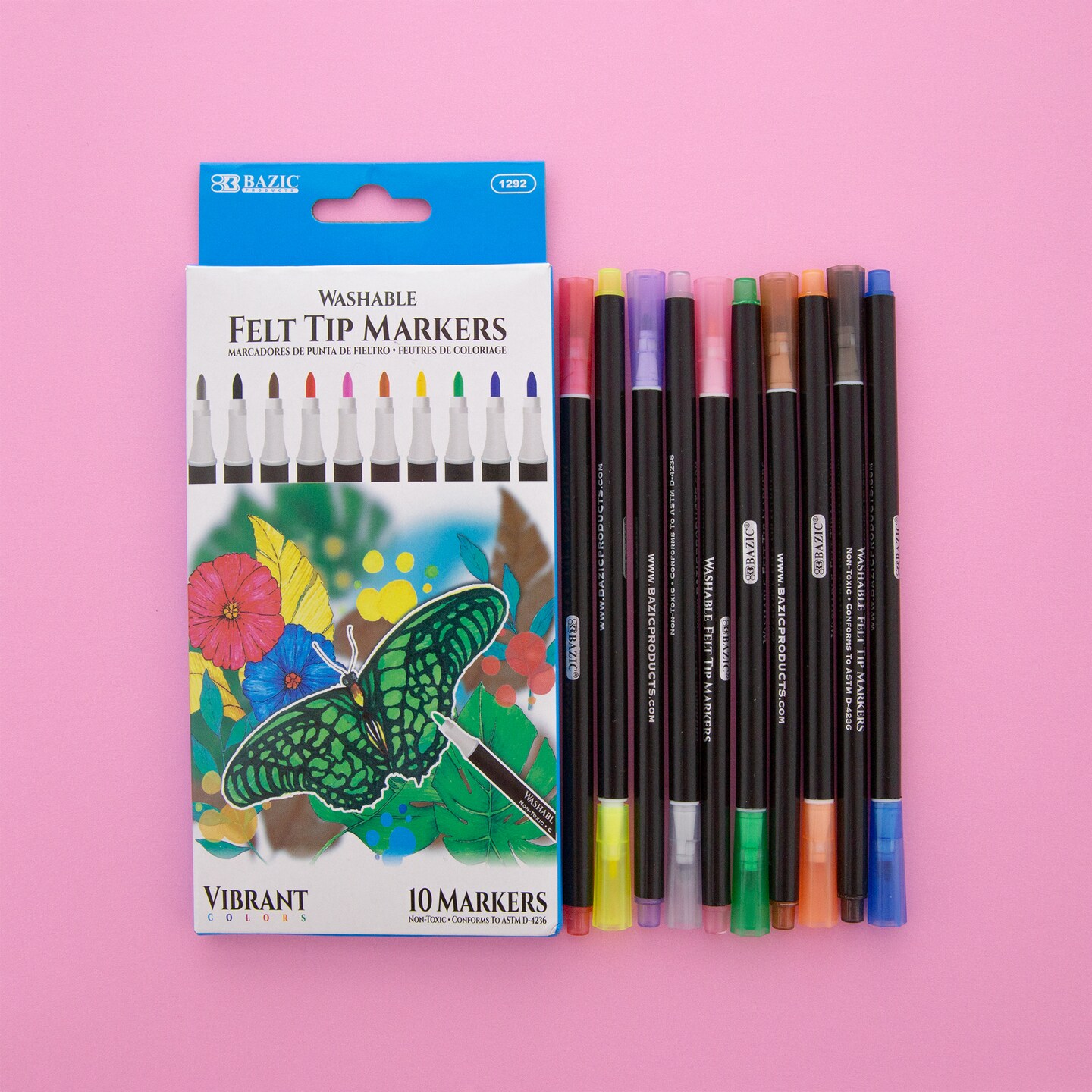 BAZIC Felt Tip Washable Markers 10 Colors
