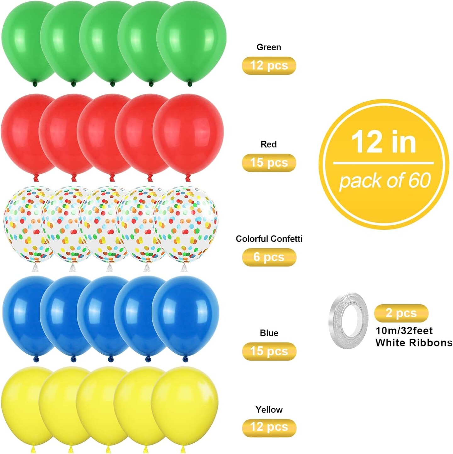 Red Yellow Blue Balloons, 60PCS Balloons Red Blue Green, 12Inch Matte Blue Yellow Red Green Latex Balloons Colourful Confetti Balloons for Kids Birthday Baby Shower Carnival Circus Party Decoration