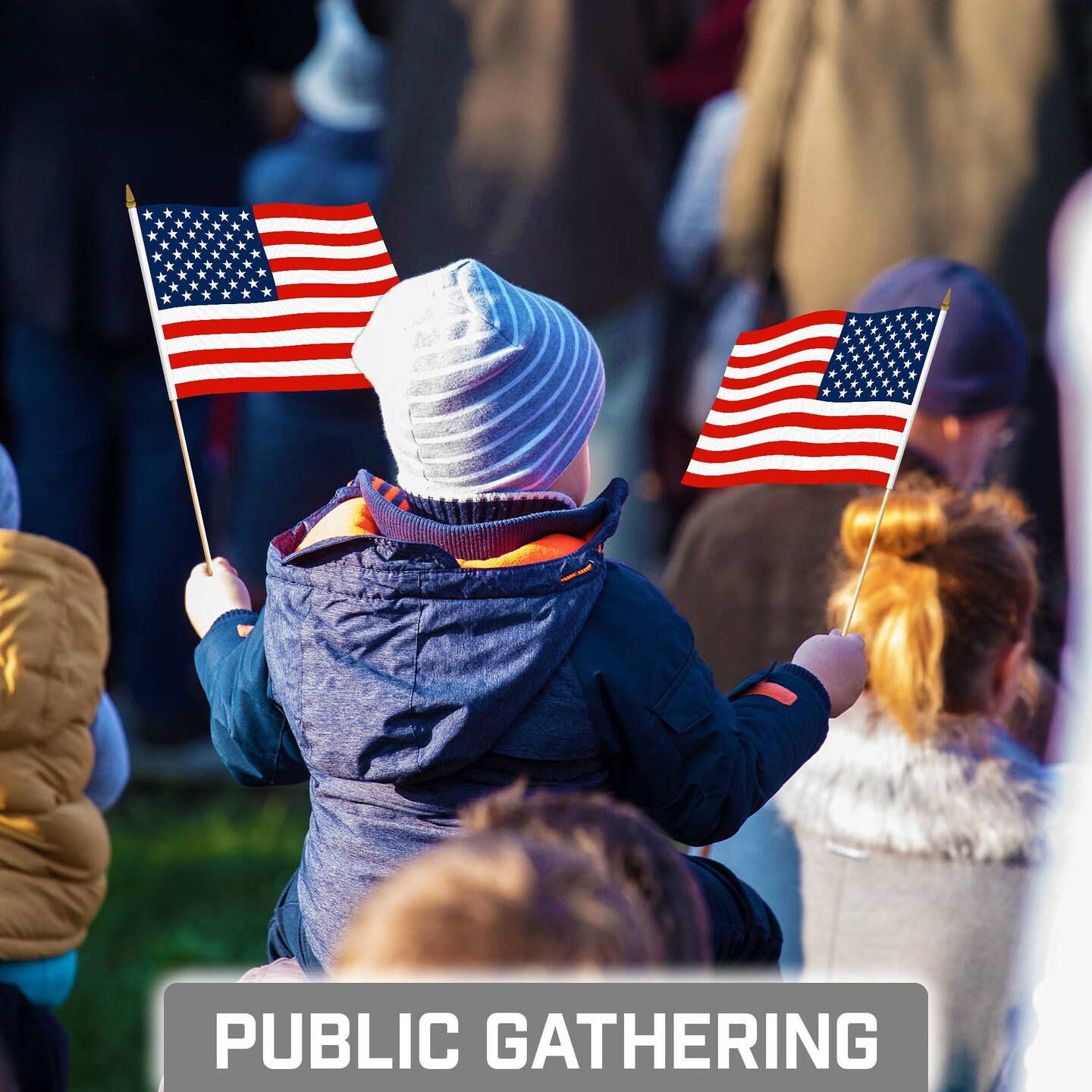 G128 50 Pack Handheld American USA Stick Flags | 8x12 In | Printed 150D Polyester, Country Flag, Solid Wooden Stick, Spear Gold Tip, Great for Patriotic Decorations