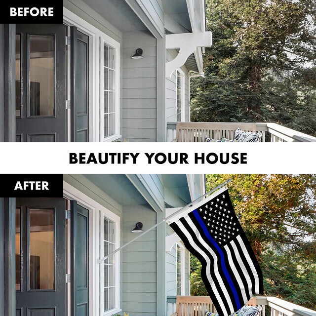 G128 Combo Pack: 6 Feet Tangle Free Spinning Flagpole (Silver) Thin Blue Line Flag 3x5 ft Printed 150D Brass Grommets (Flag Included) Aluminum Flag Pole