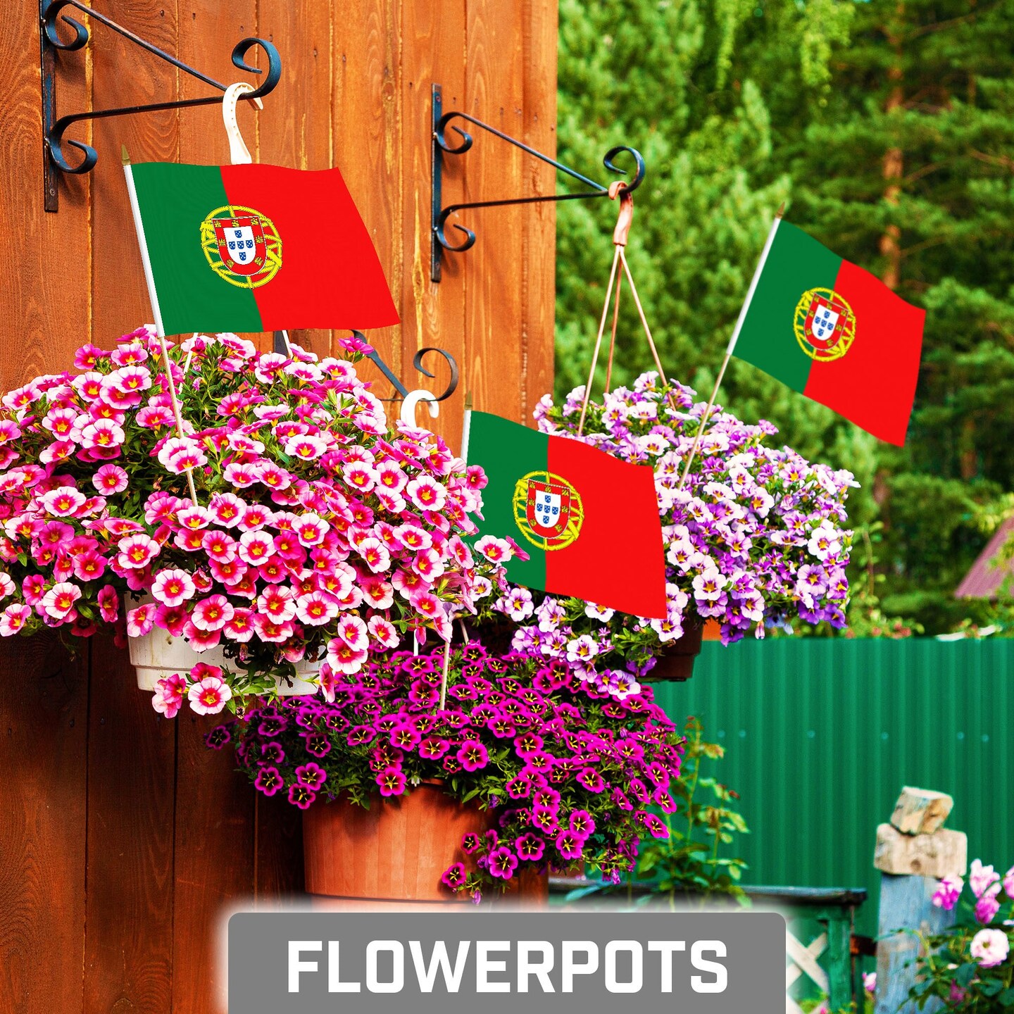 G128 24 Pack Handheld Portugal Portuguese Stick Flags | 8x12 In | Printed 150D Polyester, Country Flag, Solid Wooden Stick, Spear Gold Tip