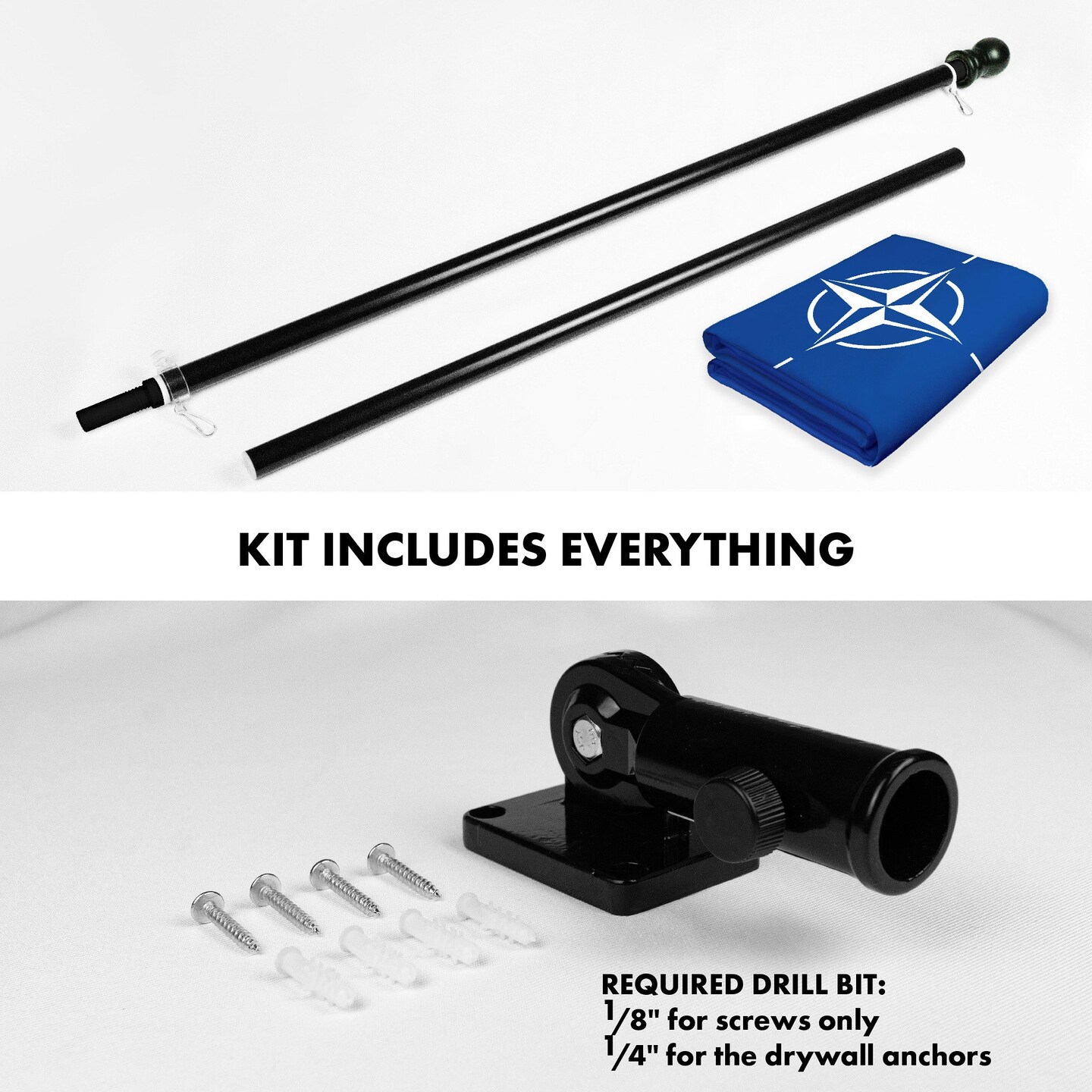 G128 Combo Pack: 6 Ft Tangle Free Aluminum Spinning Flagpole (Black) &#x26; North Atlantic Treaty Org NATO Flag 3x5 Ft, LiteWeave Pro Series Printed 150D Polyester | Pole with Flag Included