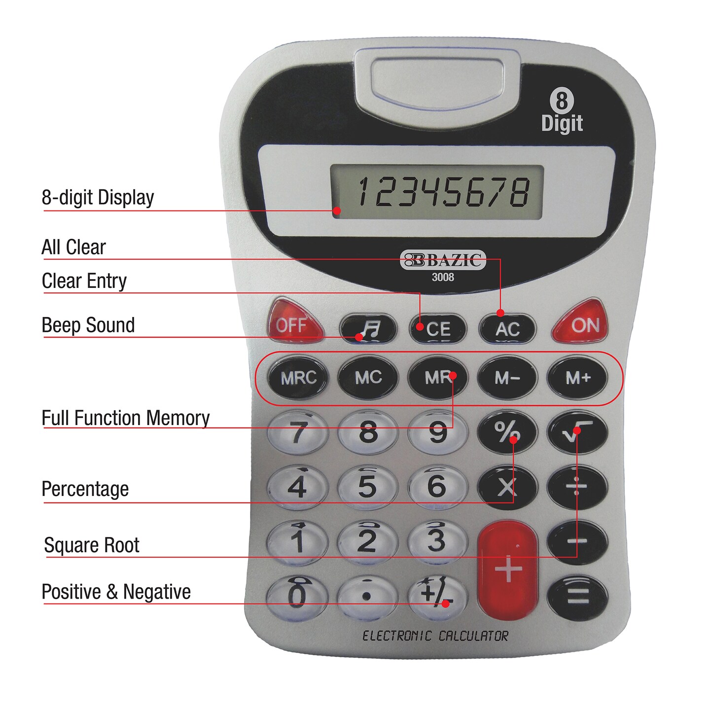 BAZIC Desktop Calculator 8-Digit Silver w/ Tone