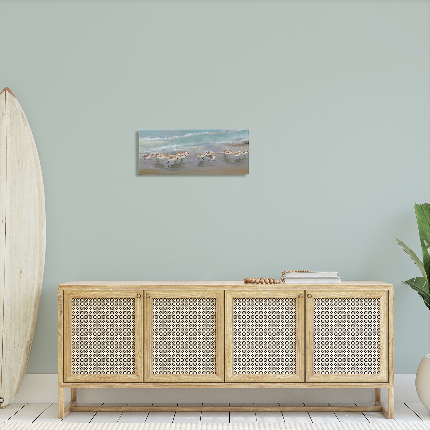 Stupell Industries Sandpiper Flock Shoreline Splashing Canvas Wall Art