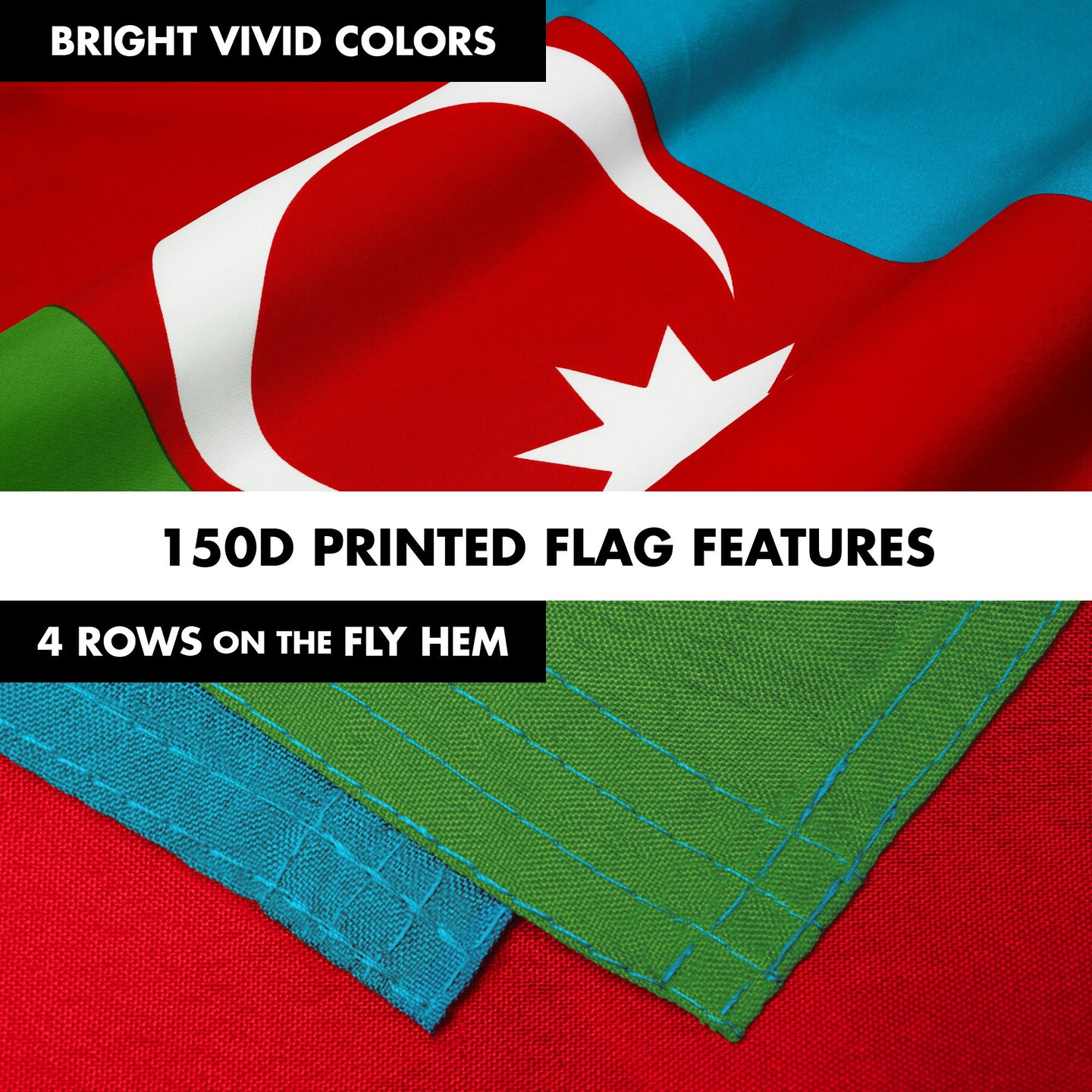 G128 Combo Pack: 6 Ft Tangle Free Aluminum Spinning Flagpole (Silver) &#x26; Azerbaijan Azerbaijanis Azeris Flag  3x5 Ft LiteWeave Pro Series Printed 150D Polyester | Pole with Flag Included