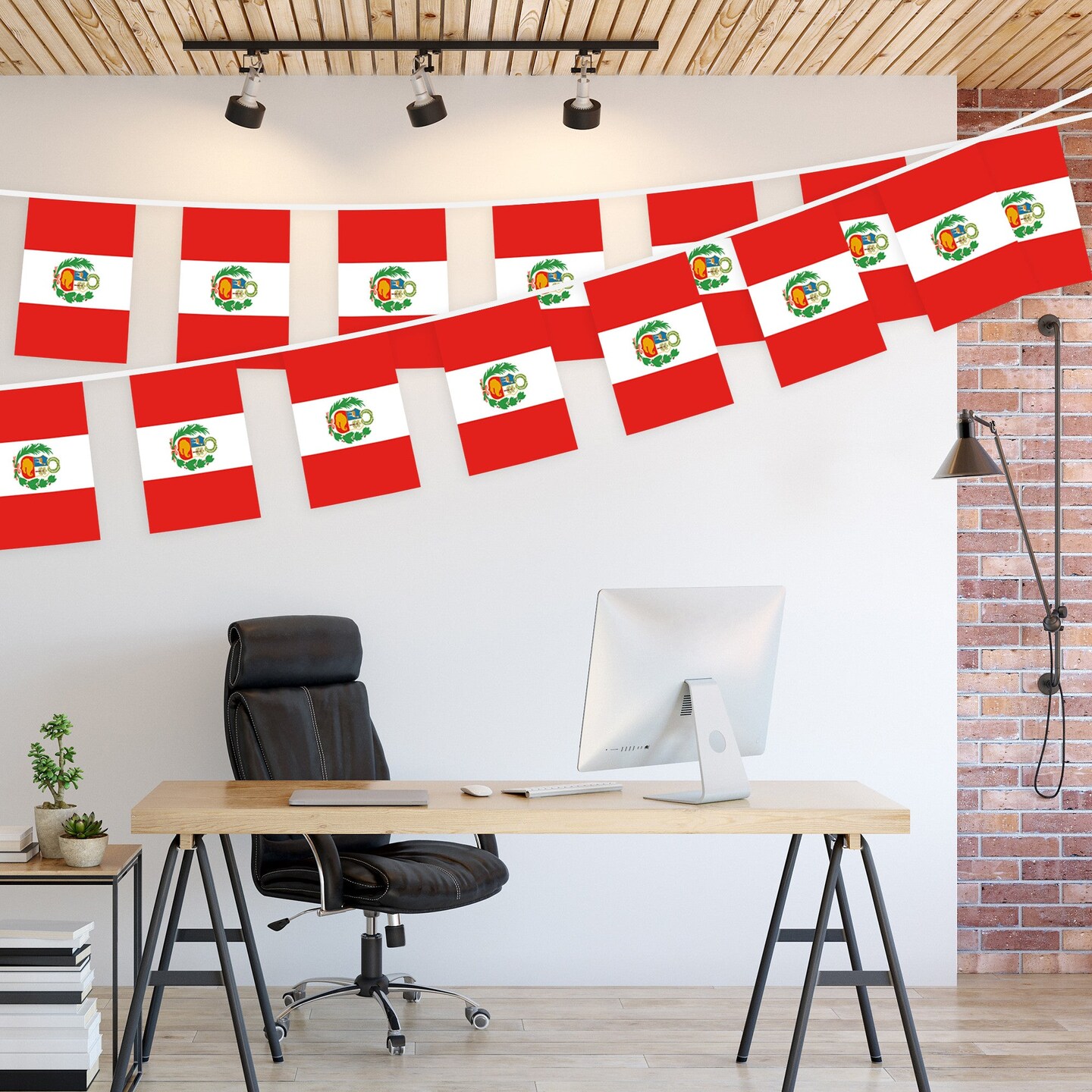 G128 Peru Peruvian Bunting Banner | Flag 8.2 x 5.5 Inch, Full String 33 Feet | Printed 150D Polyester, Decorations For Bar, School, Festival Events Celebration