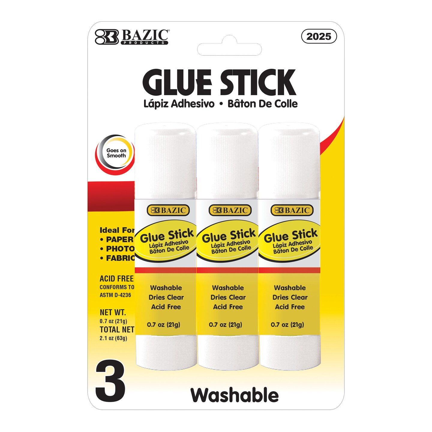 BAZIC Glue Stick All Purpose 0.7 oz (21g)(3/Pack)