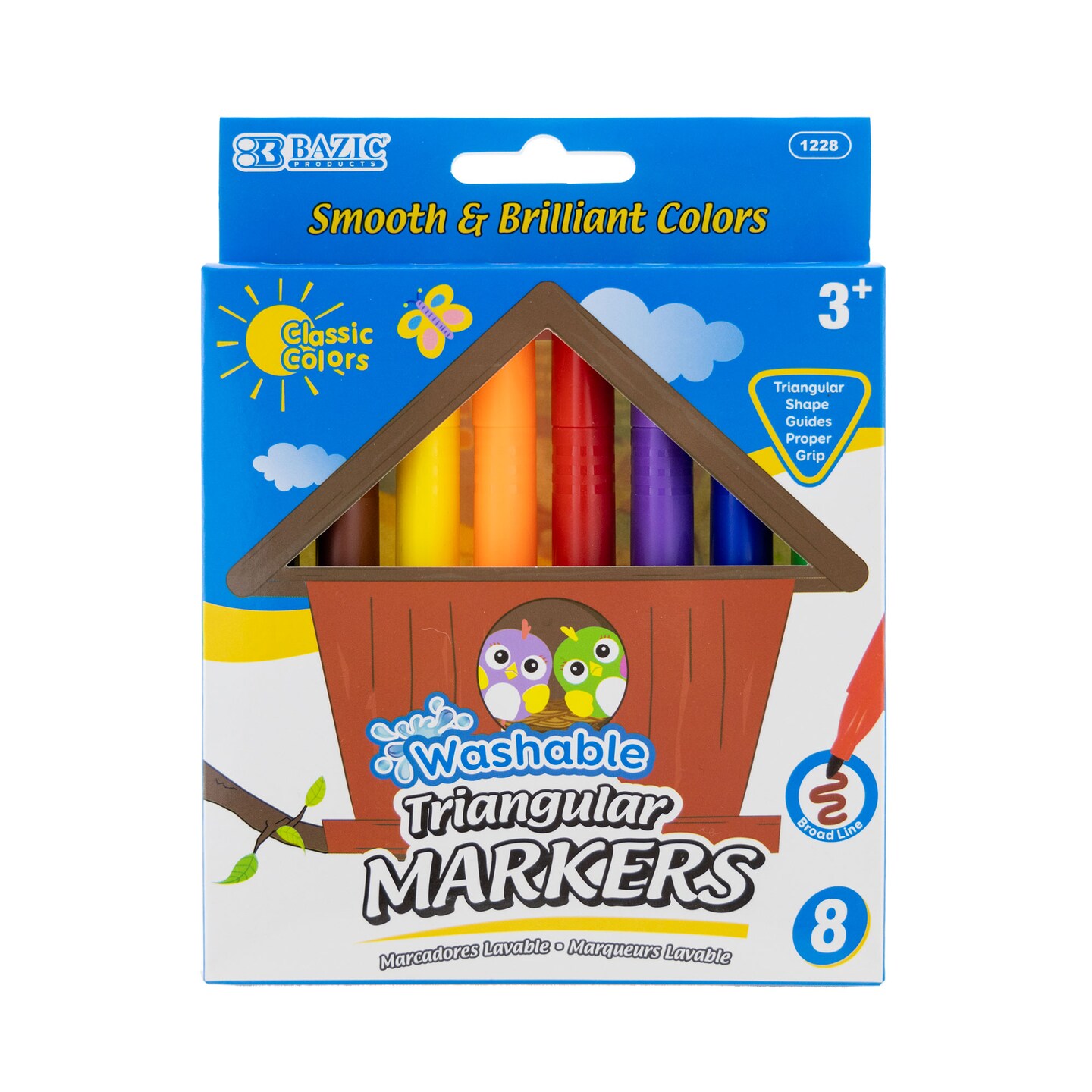 BAZIC Washable Markers Broad Line Jumbo Triangle 8 Color