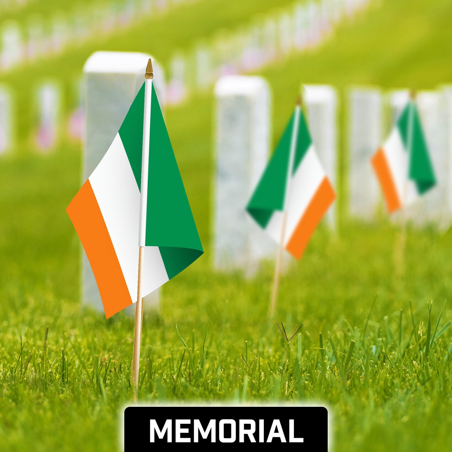 G128 24 Pack Handheld Ireland Irish Stick Flags | 12x18 In | Printed 150D Polyester, Country Flag, Solid Wooden Stick, Spear Gold Tip