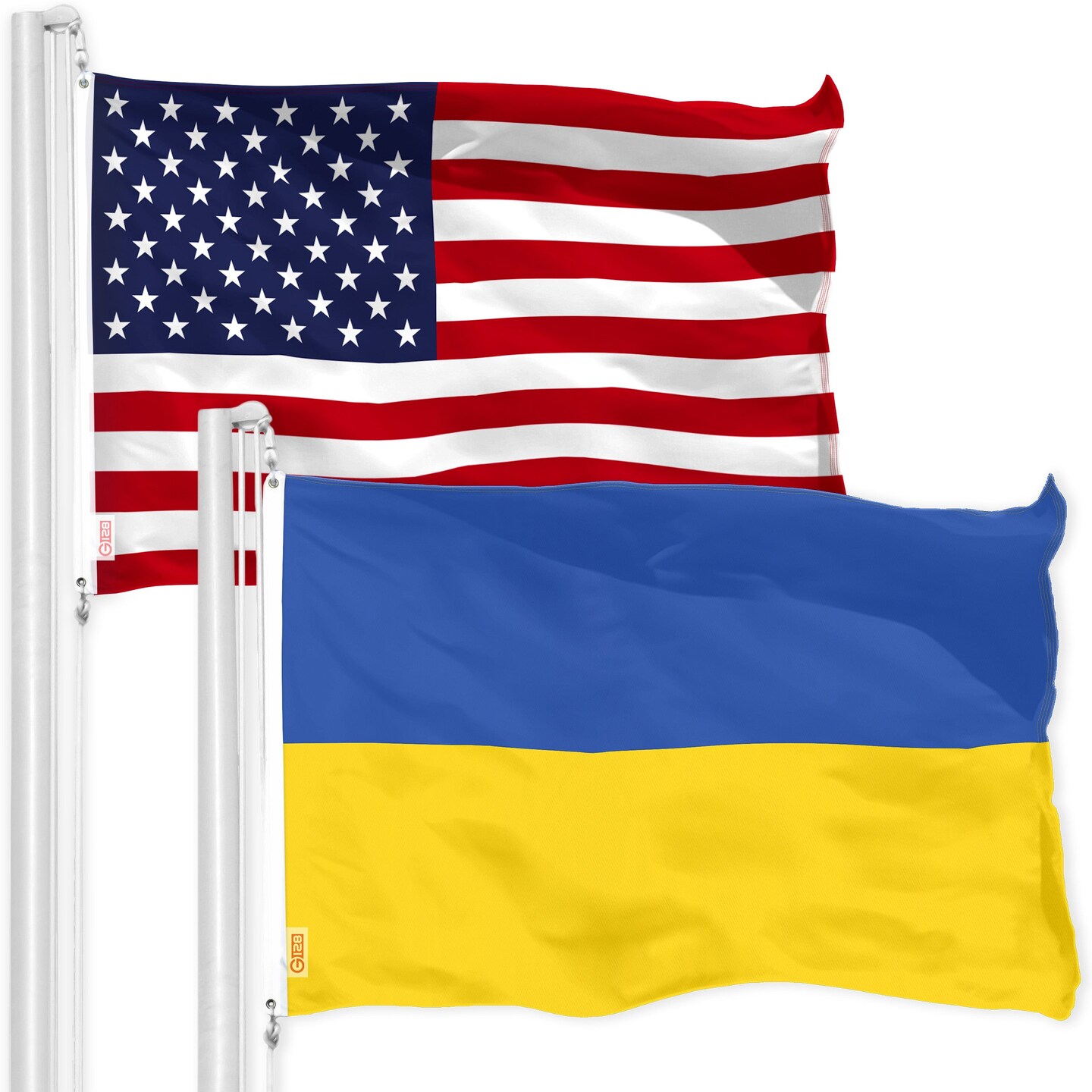 G128 Combo Pack: American USA Flag 4x6 Ft &#x26; Ukraine Ukrainian Flag  4x6 Ft | Both LiteWeave Pro Series Printed 150D Polyester, Brass Grommets