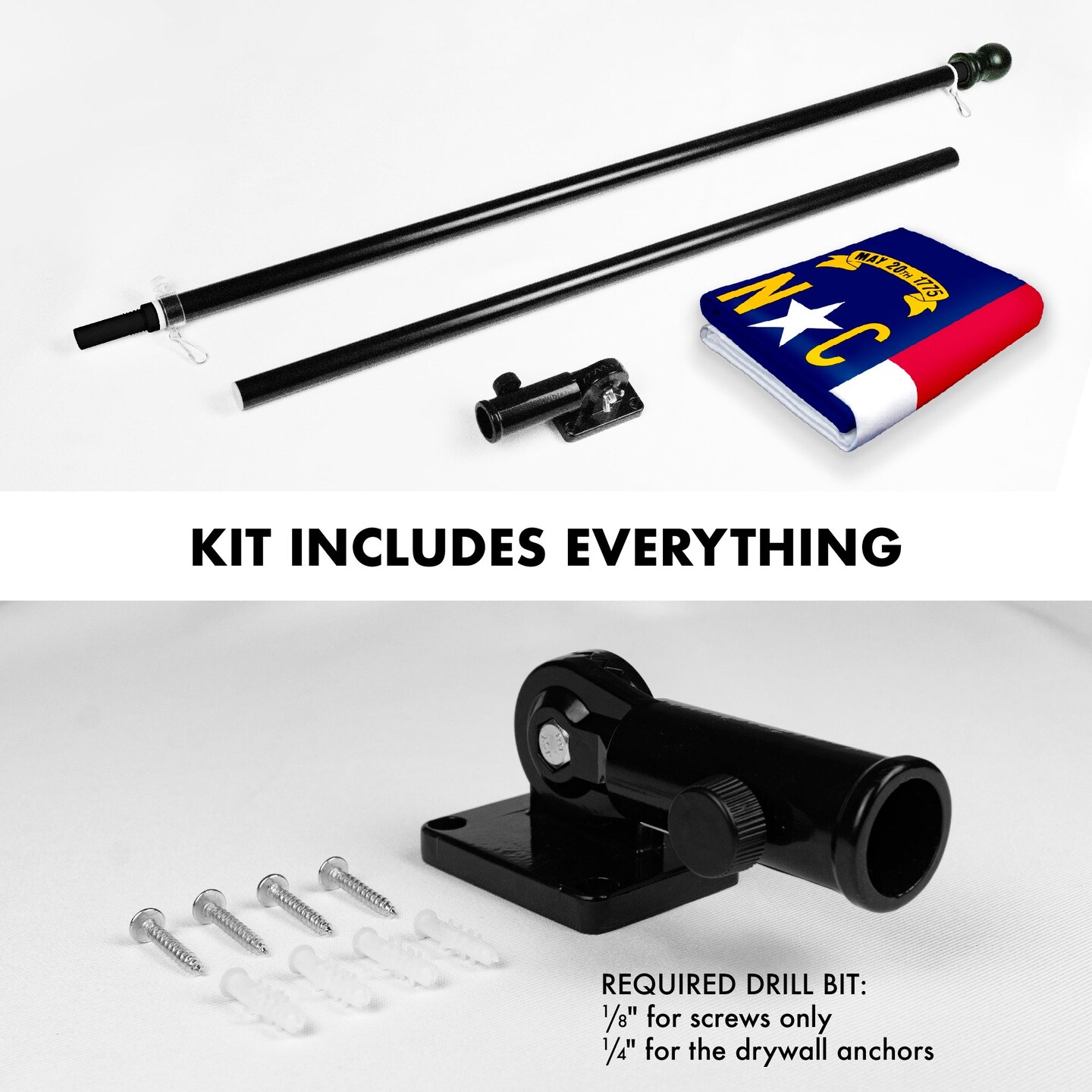 G128 Combo Pack: 6 Feet Tangle Free Spinning Flagpole (Black) North Carolina State Flag 3x5 ft Printed 150D Brass Grommets (Flag Included) Aluminum Flag Pole