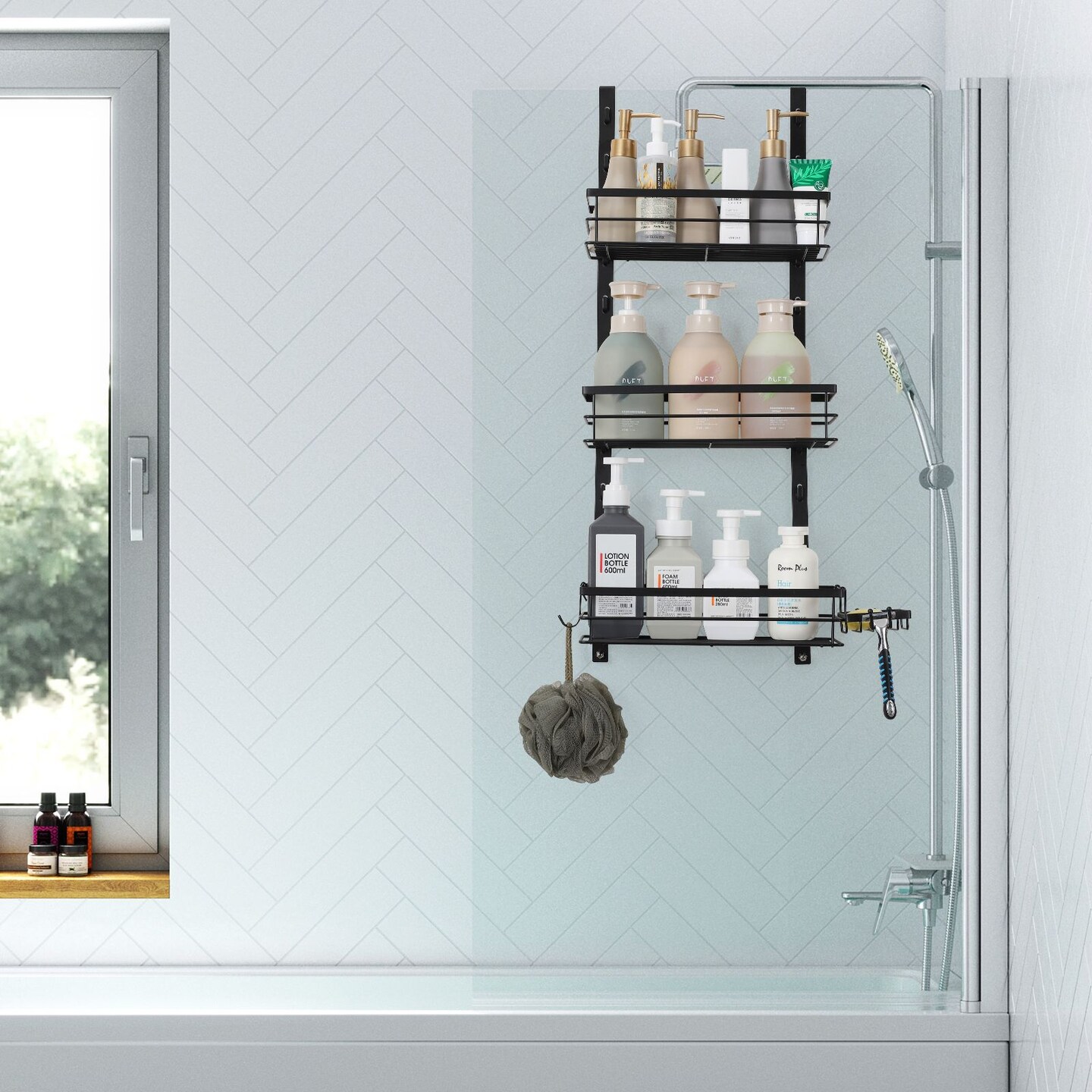 3 Tier Over the Door Shower Caddy Adjustable Hanging Organizer Shelf Rustproof