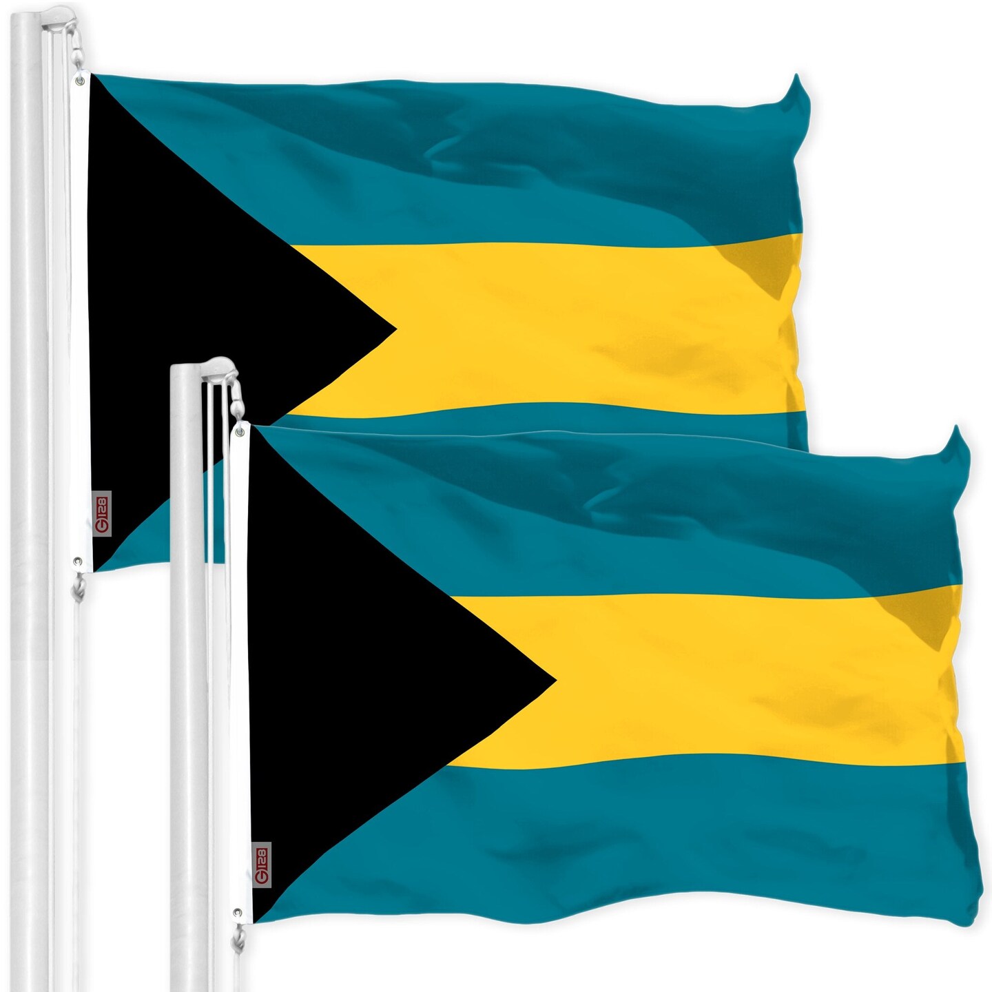G128 2 Pack: Bahamas Bahamian Flag | 3x5 Ft | LiteWeave Pro Series Printed 150D Polyester | Country Flag, Indoor/Outdoor, Vibrant Colors, Brass Grommets, Thicker and More Durable Than 100D 75D Polyester