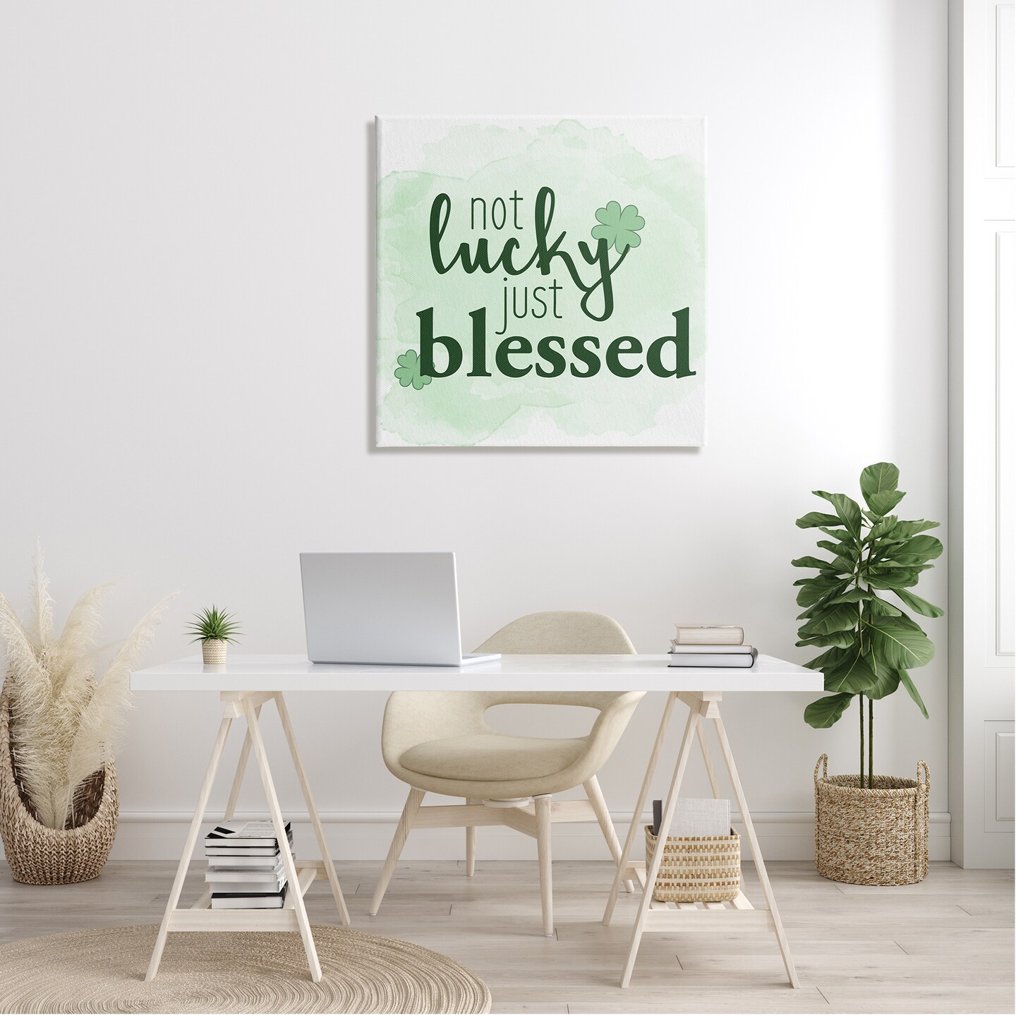 Stupell Industries Not Lucky Just Blessed Green Shamrocks Canvas Wall Art
