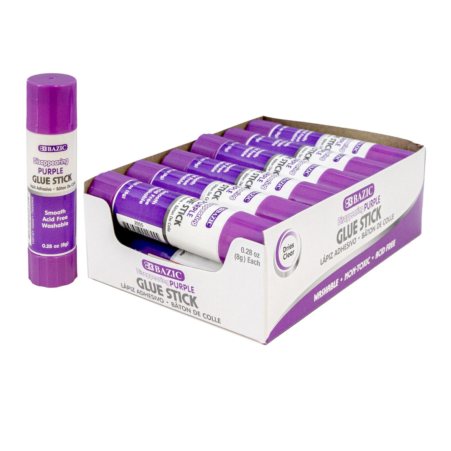 BAZIC Glue Stick Washable Disappearing Purple 0.28 oz (12 Sticks)