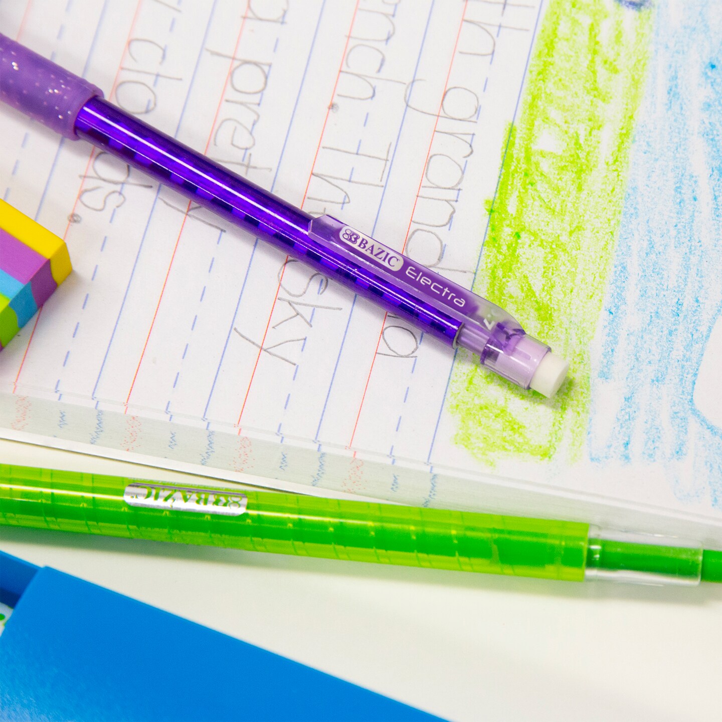 BAZIC 0.7mm Electra Sparkly Mechanical Pencil w/ Glitter Grip (4/Pk)