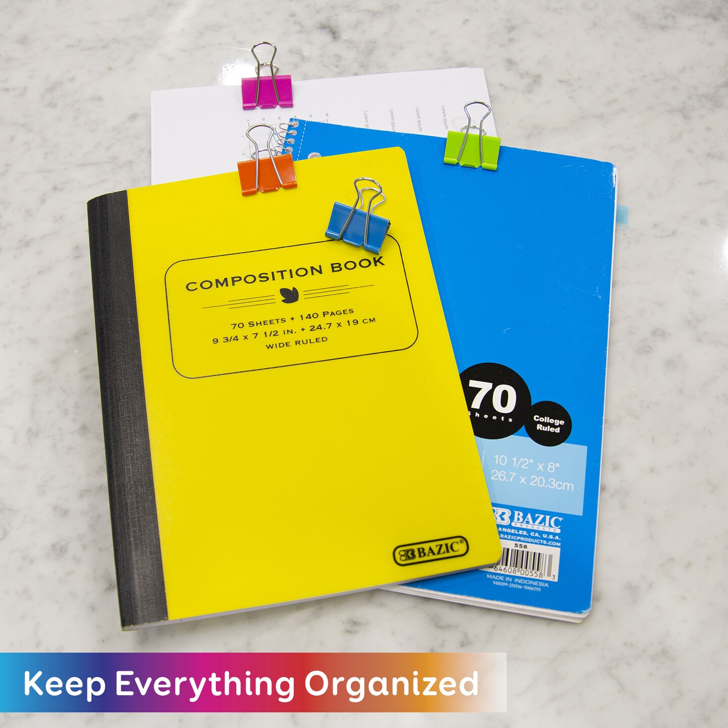 BAZIC Medium 1-1/4 (32mm) Assorted Color Binder Clip (8/Pack)