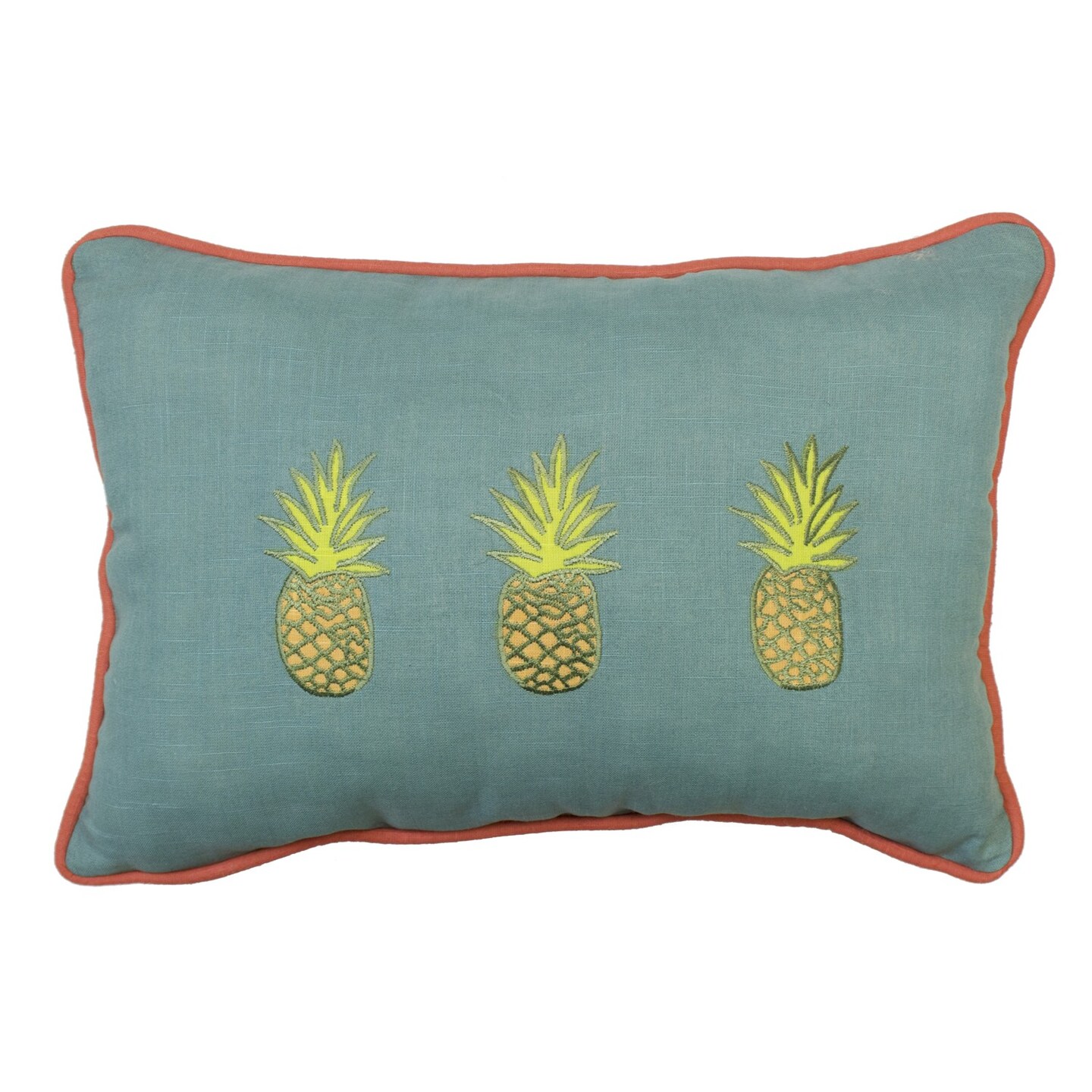 Pineapple Trio Embroidered Teal Accent Pillow, 12" x 18"