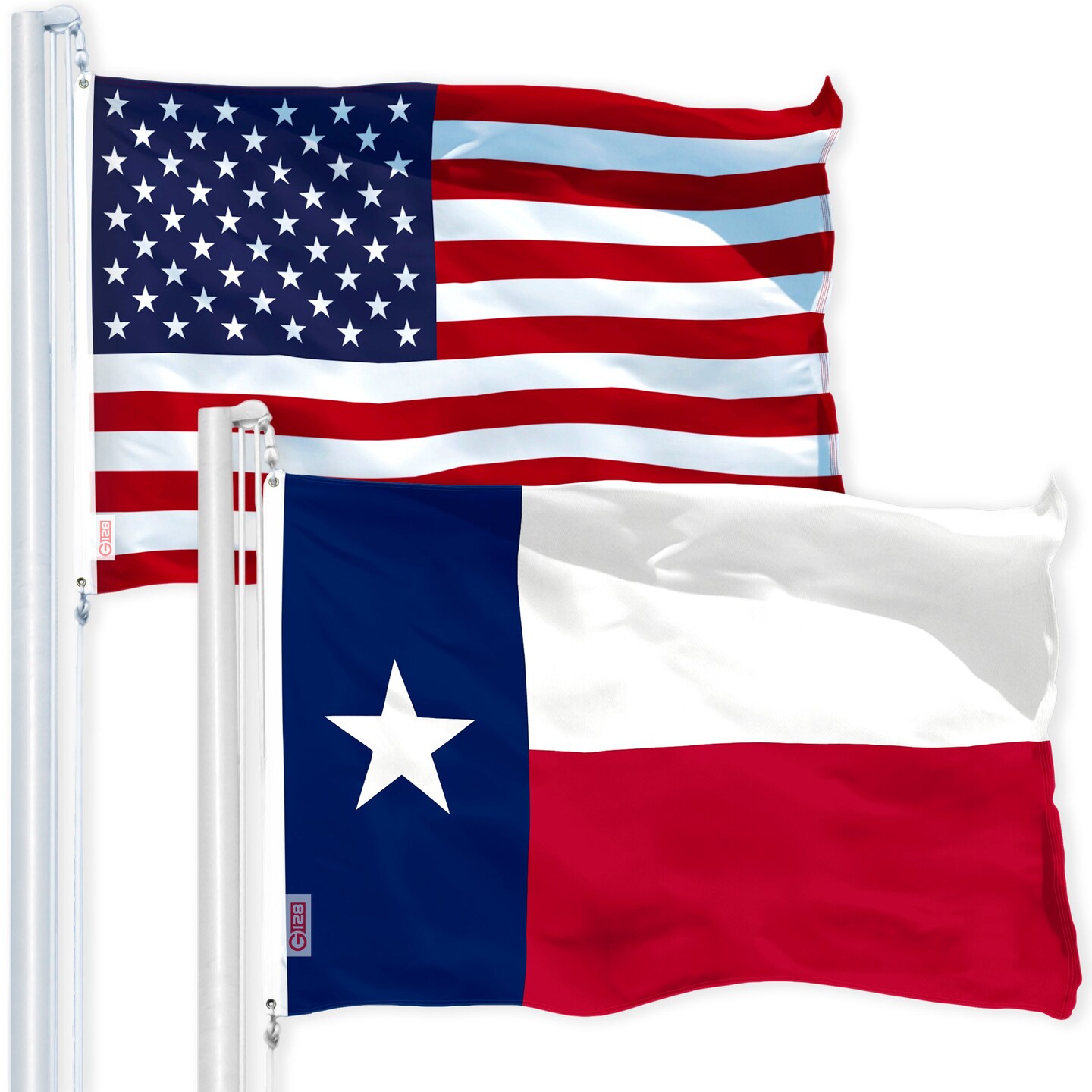 G128 Combo Pack: USA American Flag 3x5 Ft 150D Printed Stars &#x26; Texas State Flag 3x5 Ft 150D Printed